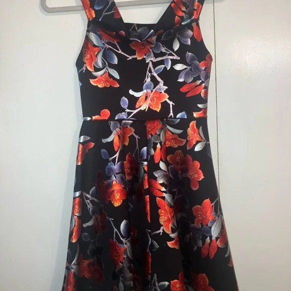 Red and Blue/Gray Metallic Floral Mini Dress - Picture 4 of 4